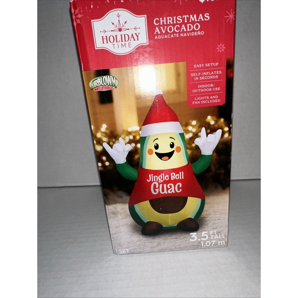 Holiday Time Jingle Bell Guac Christmas Avocado Airblown Inflatable‎ 3.5ft 2024